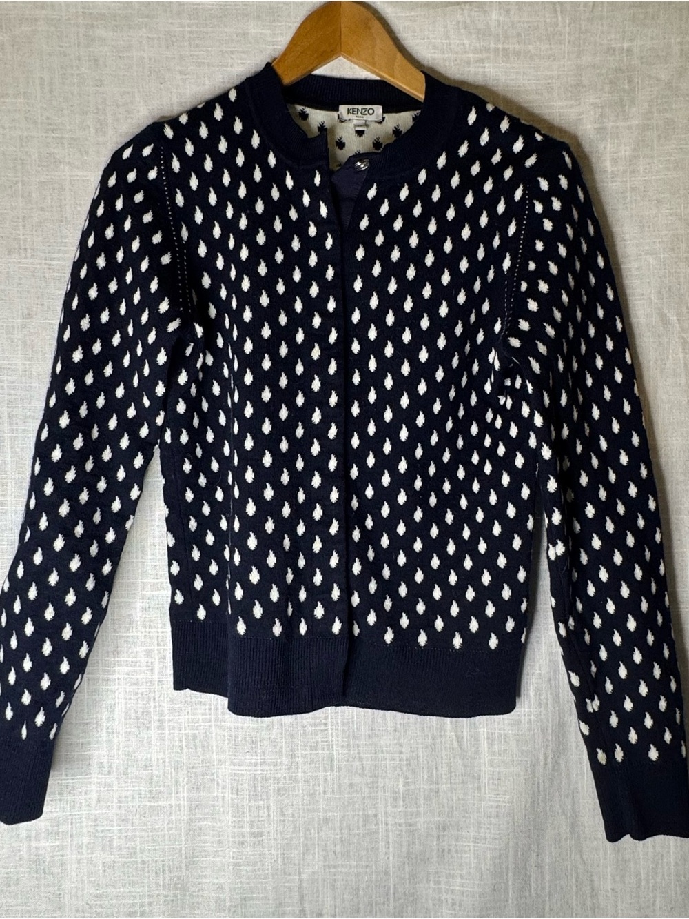 Kenzo Navy and White Teardrop Pattern Cardigan